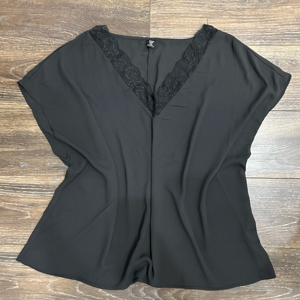 ADD ON FOR FREE - Black SHEIN Curvy Blouse with lace neck detail